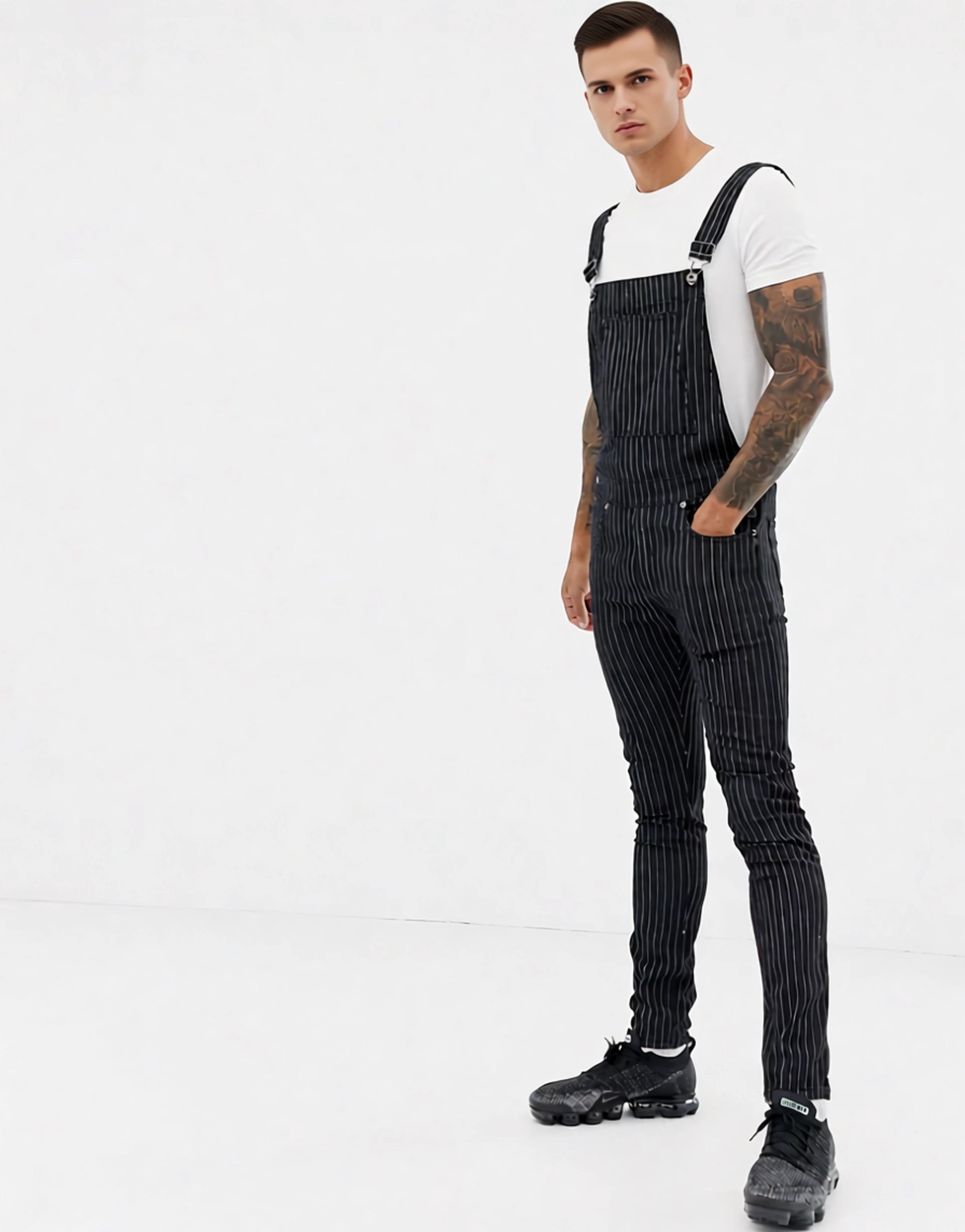 Liquor N Poker Mens Dungarees With Pinstripe In Black