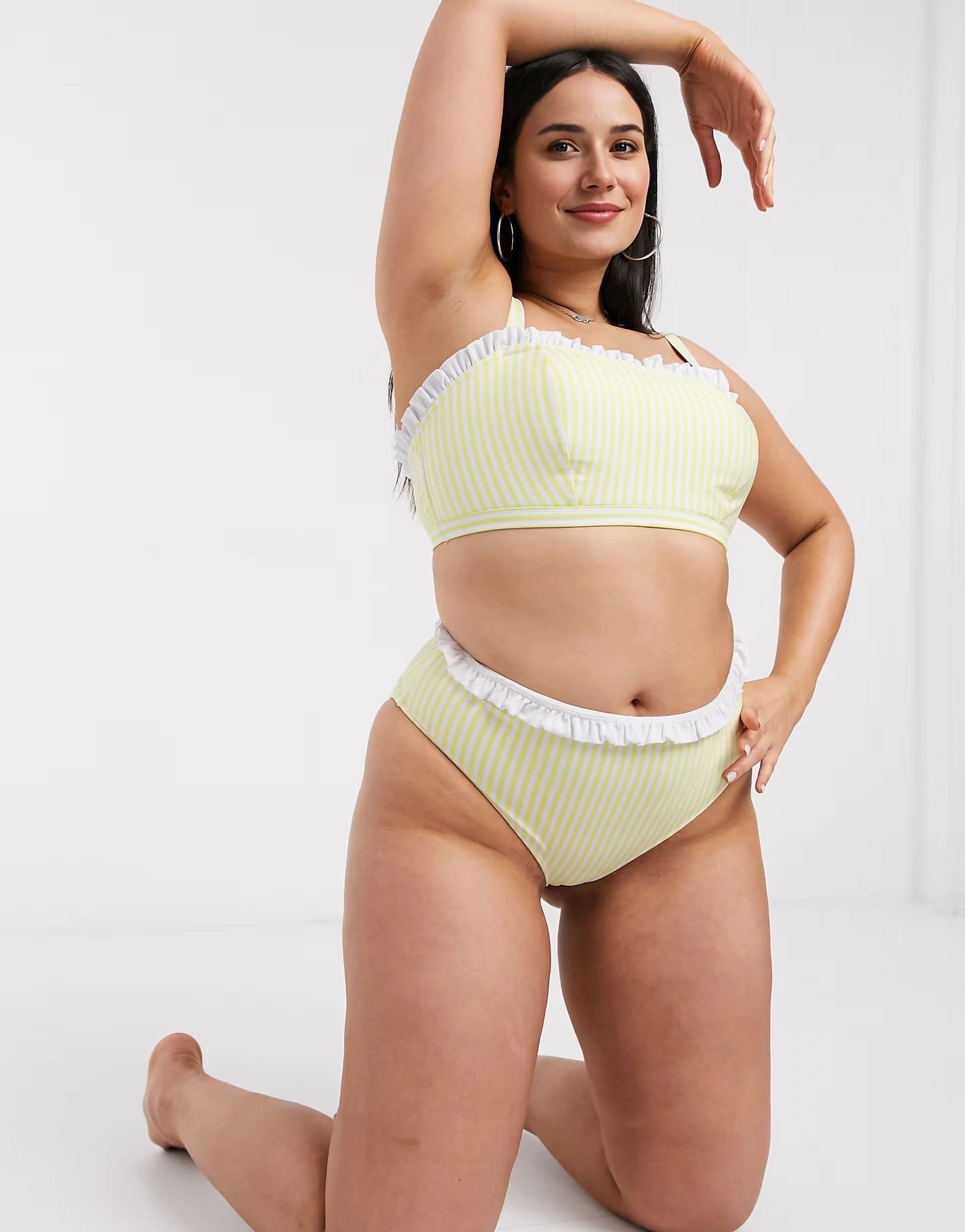 Peek & Beau Womens Curve High Waist Bikini Bottom in Yellow Stripe