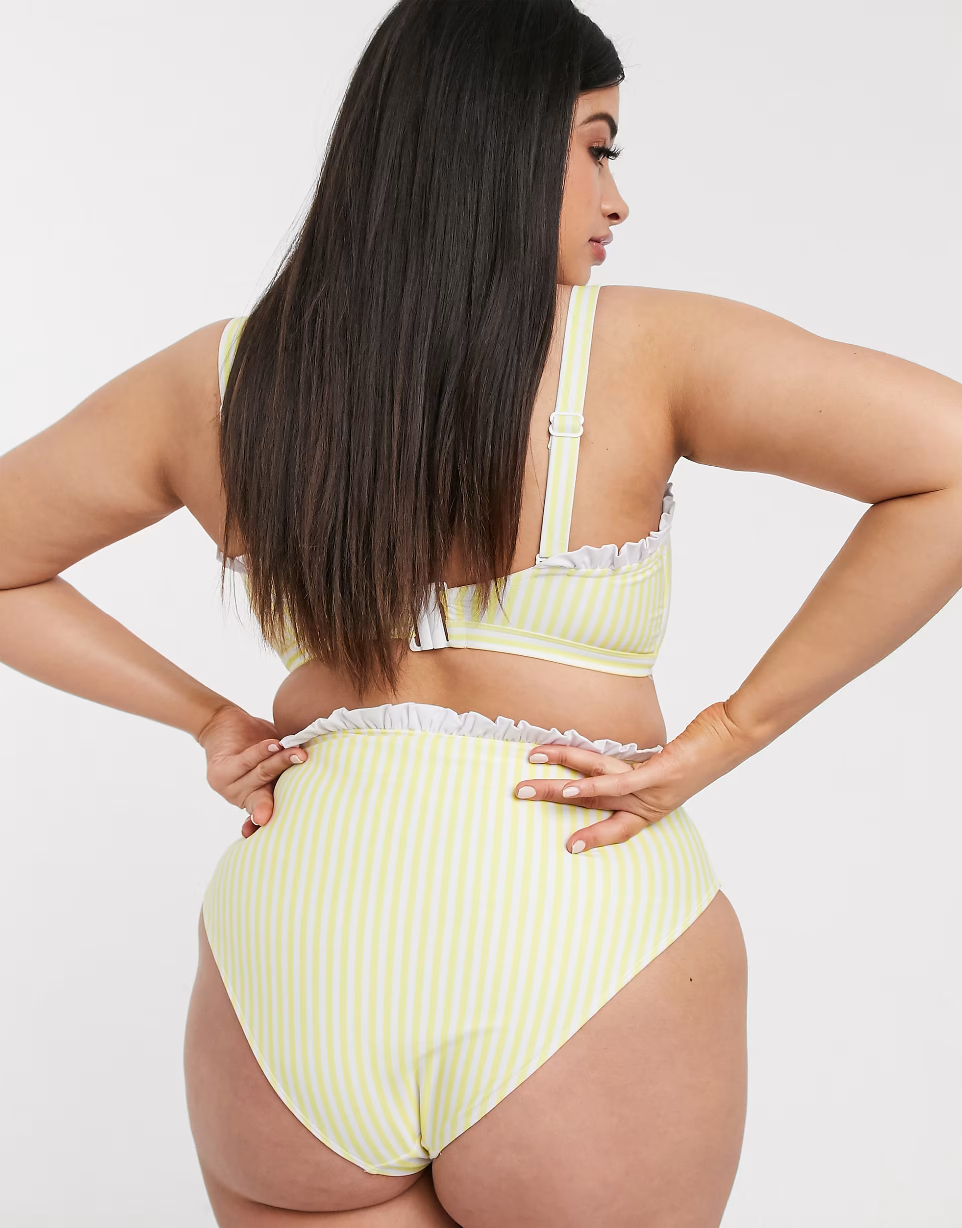 Peek & Beau Womens Curve High Waist Bikini Bottom in Yellow Stripe