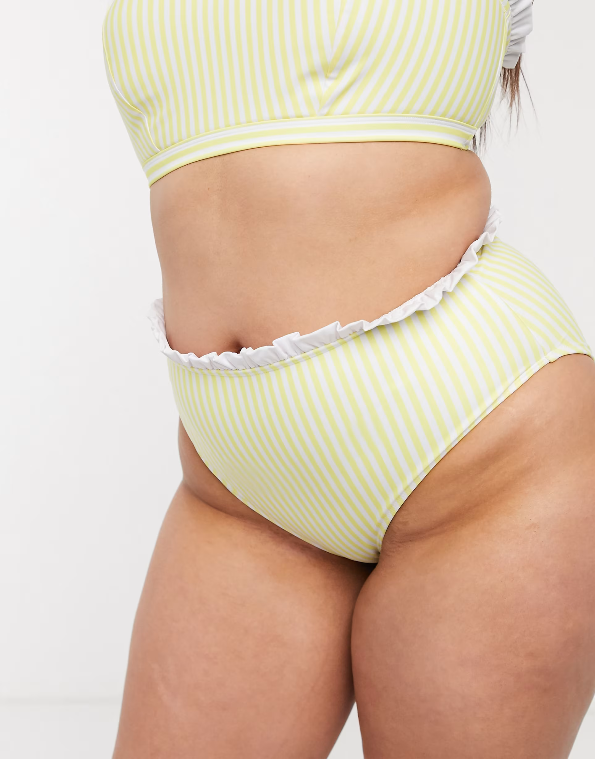 Peek & Beau Womens Curve High Waist Bikini Bottom in Yellow Stripe