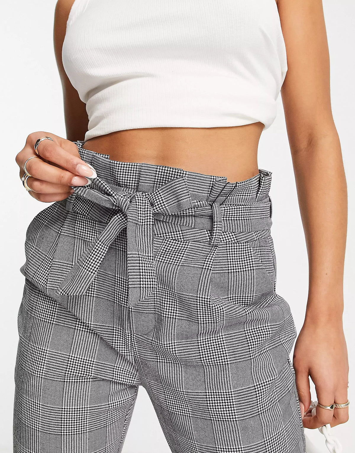 Womens Vero Moda Paperbag Trousers In Monochrome Dogtooth