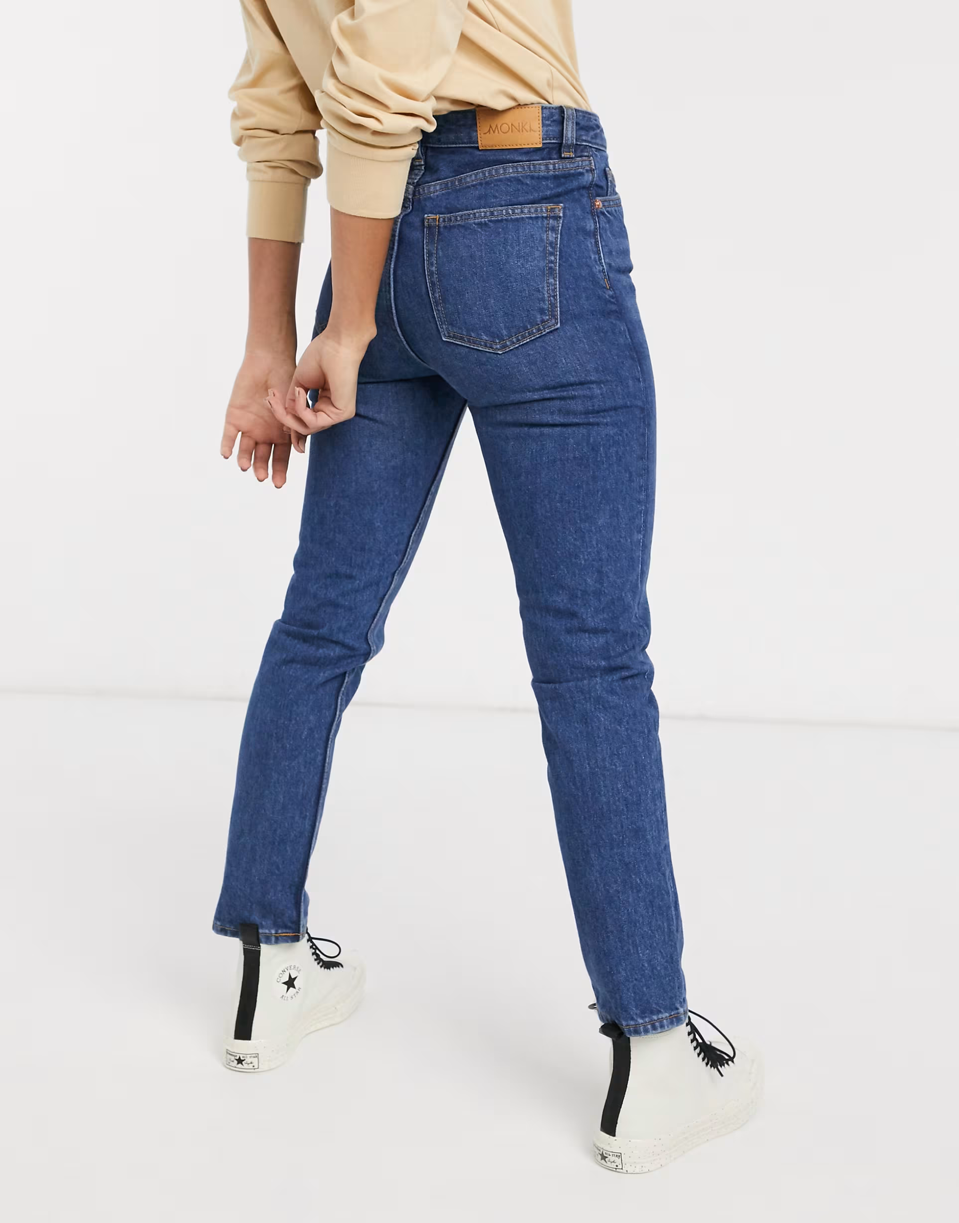 Monki Womens Kimomo High Waist Mom Jeans With Cotton in Dusty Blue