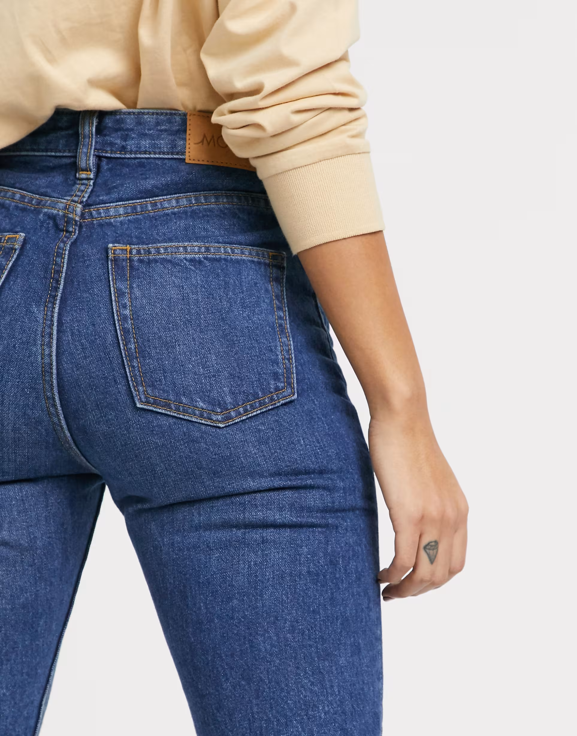 Monki Womens Kimomo High Waist Mom Jeans With Cotton in Dusty Blue