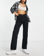 Monki Womens Taiki High Waist Straight Leg Jean in Wash Black
