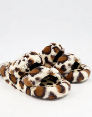 Qupid Womens Double Strap Slippers In Leopard Fur