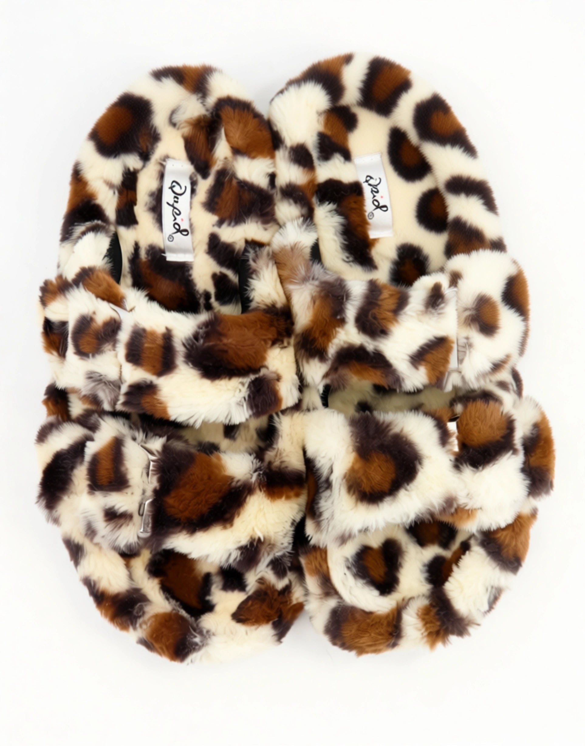 Qupid Womens Double Strap Slippers In Leopard Fur