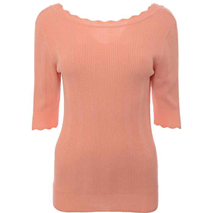 Oasis Scallop Scoop Back Knitted Jumper In Coral