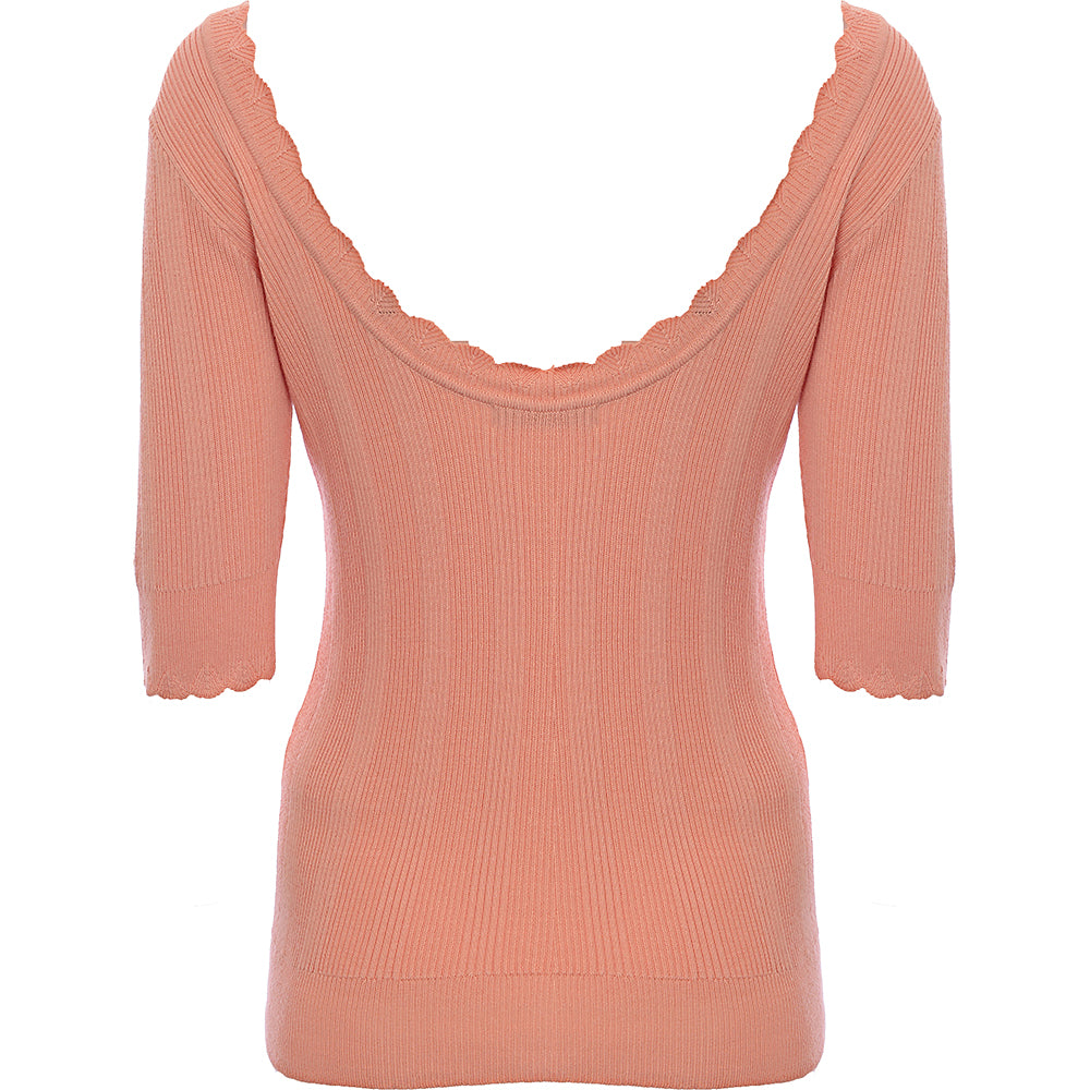 Oasis Scallop Scoop Back Knitted Jumper In Coral