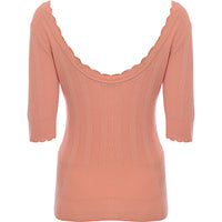 Oasis Scallop Scoop Back Knitted Jumper In Coral