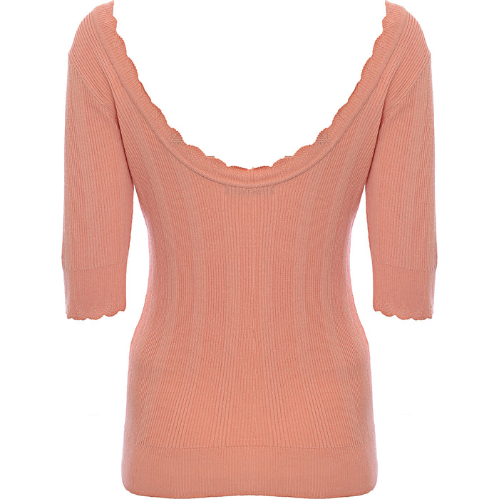 Oasis Scallop Scoop Back Knitted Jumper In Coral