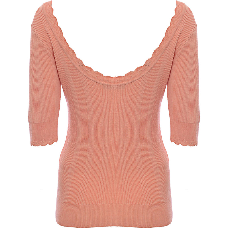 Oasis Scallop Scoop Back Knitted Jumper In Coral