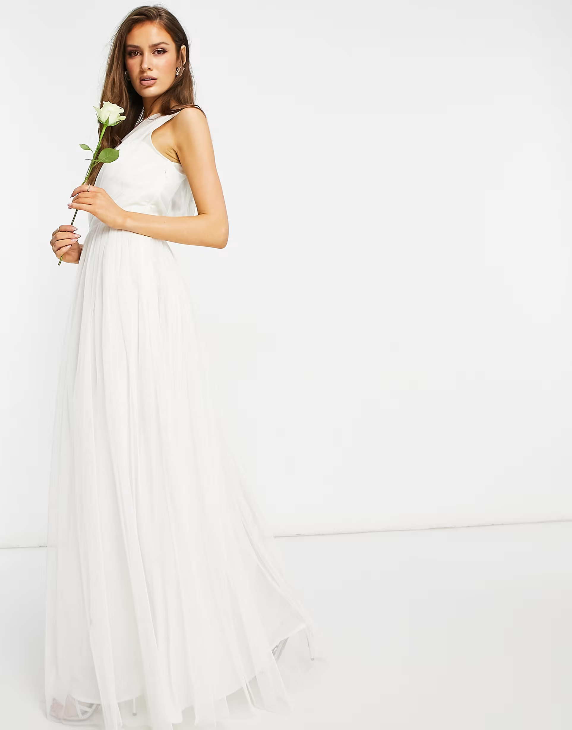 Anaya Womens With Love Tulle One Shoulder Maxi Dress in White