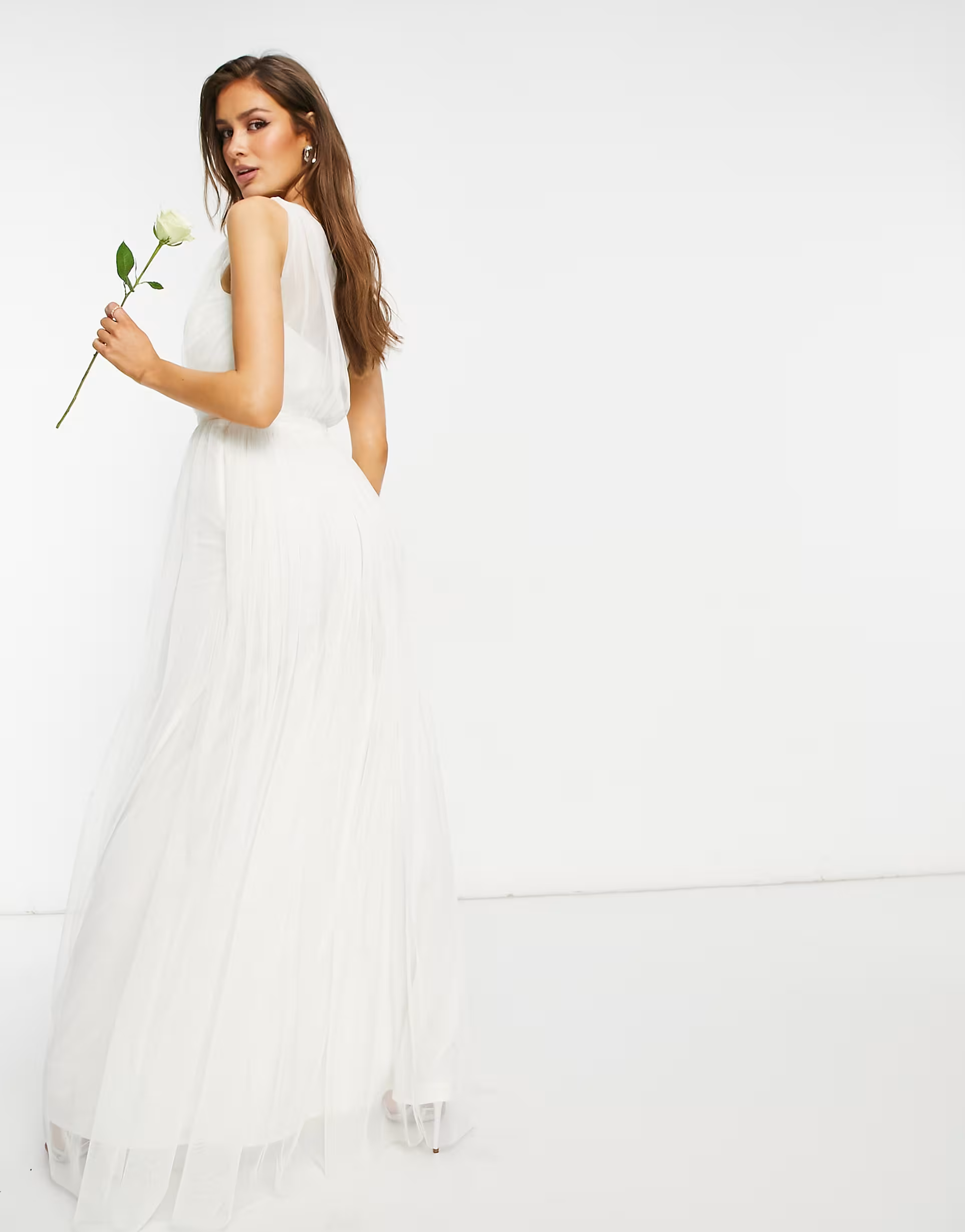 Anaya Womens With Love Tulle One Shoulder Maxi Dress in White