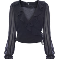 Wednesday'S Girl Women's Wrap Top With Sheer Balloon Sleeves