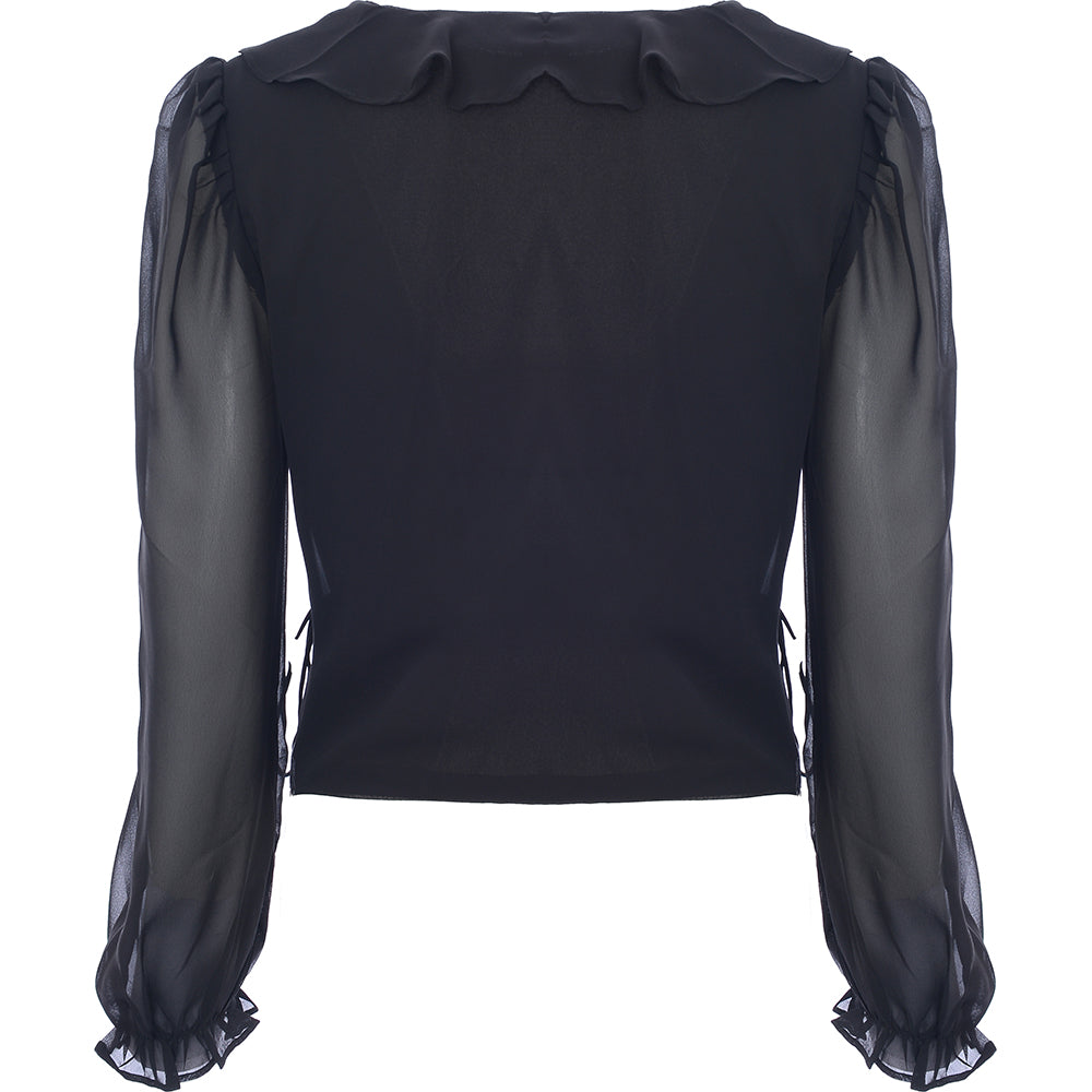 Wednesday'S Girl Women's Wrap Top With Sheer Balloon Sleeves