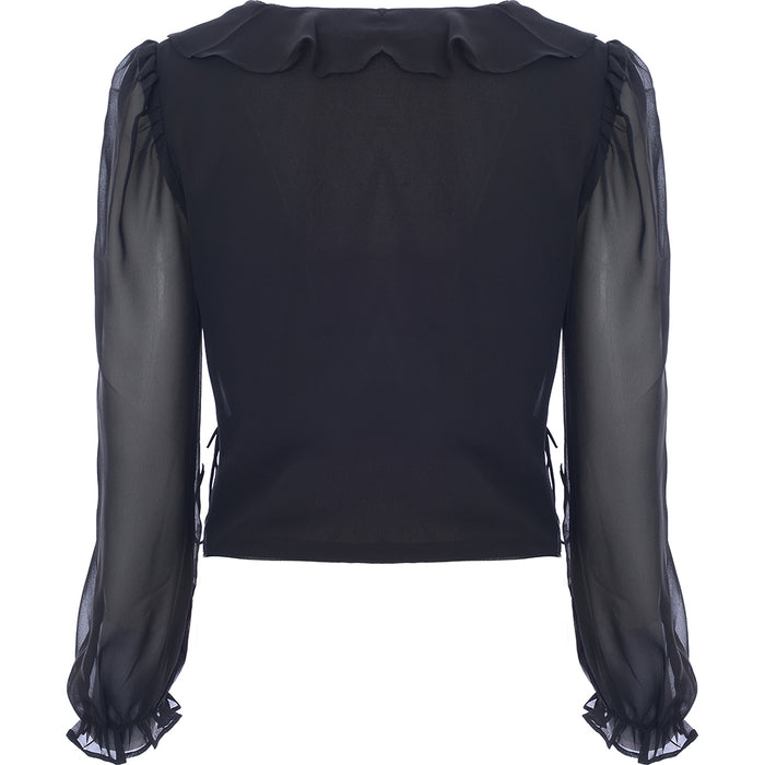 Wednesday'S Girl Women's Wrap Top With Sheer Balloon Sleeves