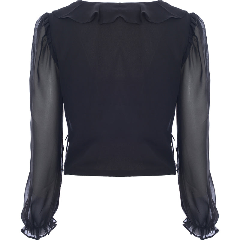 Wednesday'S Girl Women's Wrap Top With Sheer Balloon Sleeves