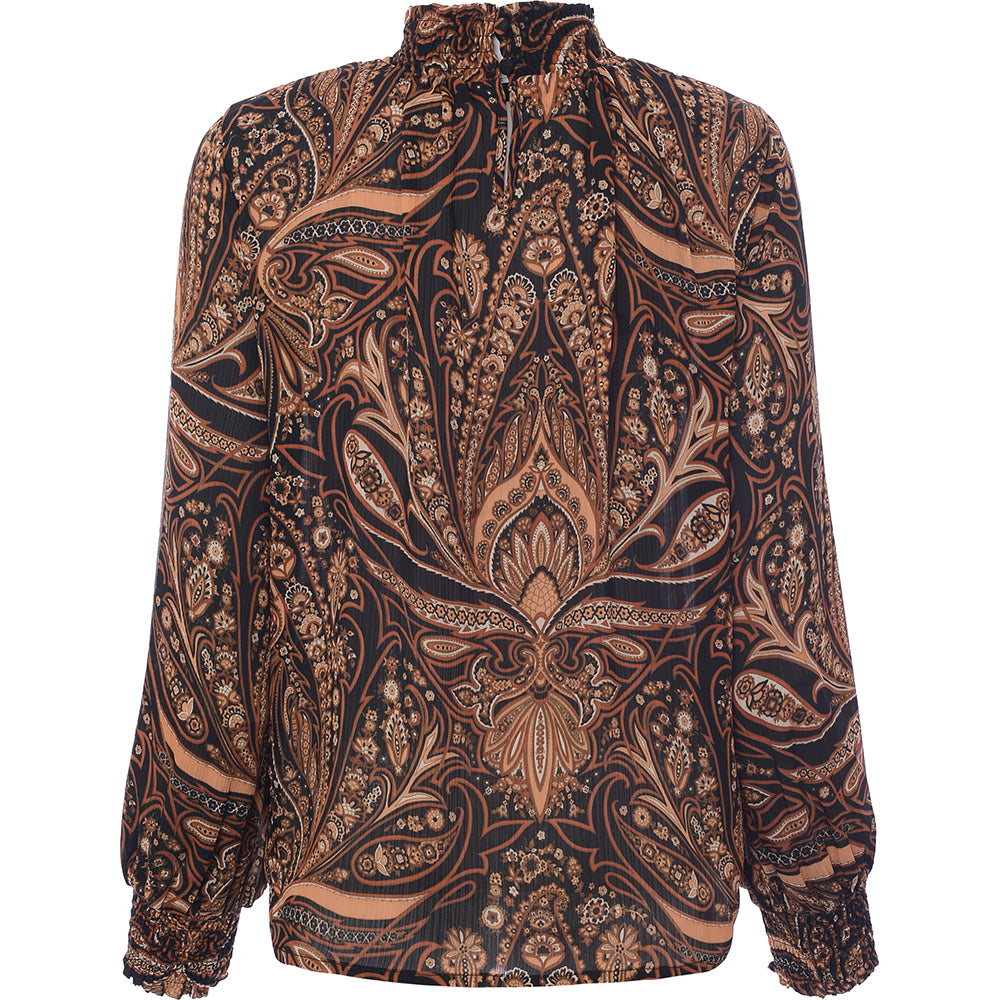 Vila Women's Paisley Print Shirred High Neck Blouse