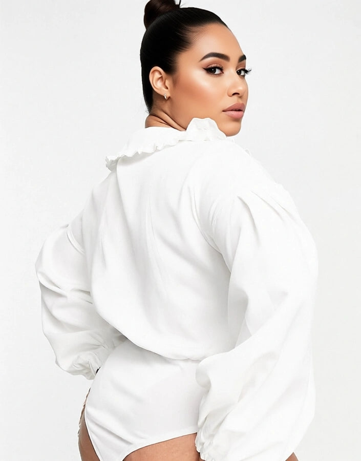 In The Style Plus Womens X Lorna Luxe Volume Sleeve Body With Oversized Collar Detail In White