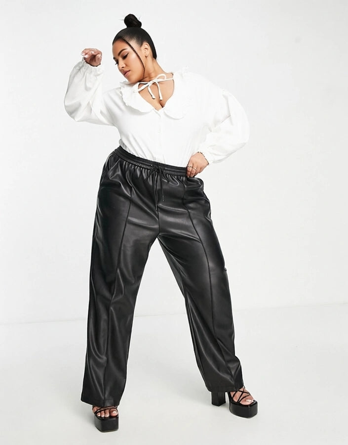 In The Style Plus Womens X Lorna Luxe Volume Sleeve Body With Oversized Collar Detail In White