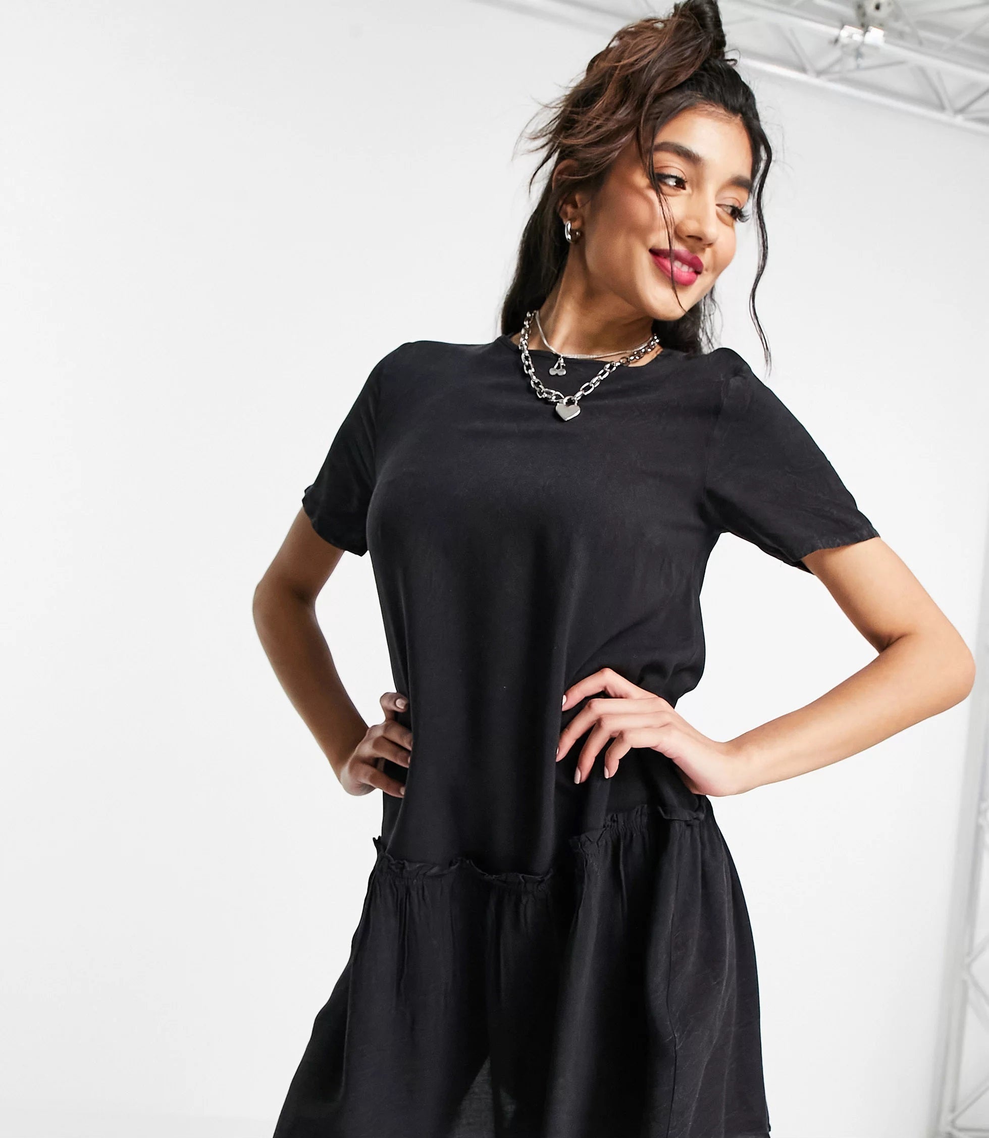 Wednesday's Girl Womens Mini Smock Dress With Peplum Hem In Black