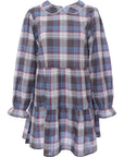 Wednesday's Girl Womens Vintage Check Mini Smock Dress with Tiered Skirt and Collar