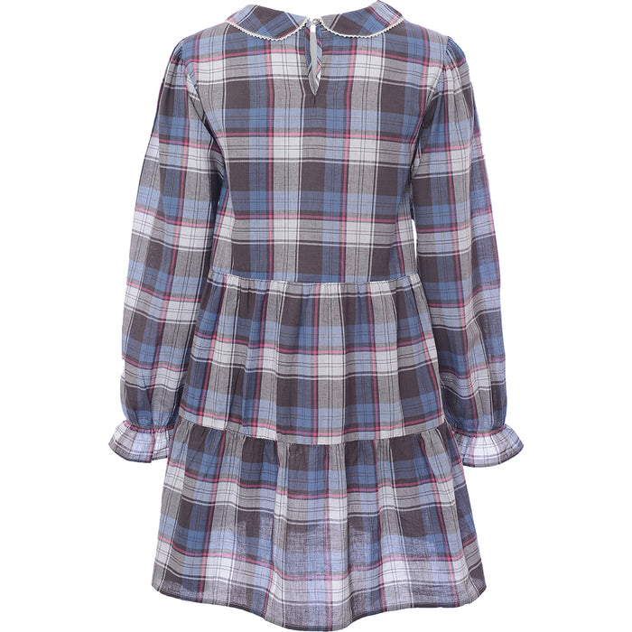 Wednesday's Girl Womens Vintage Check Mini Smock Dress with Tiered Skirt and Collar