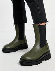 Z_Code_Z Wide Fit Womens Nora Mid Calf Chunky Chelsea Boots in Olive