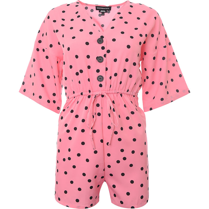 Wednesday's Girl Womens Scattered Polka Dot Relaxed Playsuit with Drawstring Waist