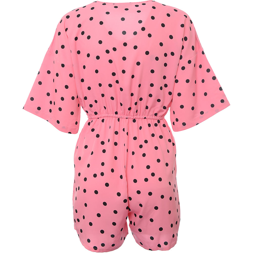 Wednesday's Girl Womens Scattered Polka Dot Relaxed Playsuit with Drawstring Waist