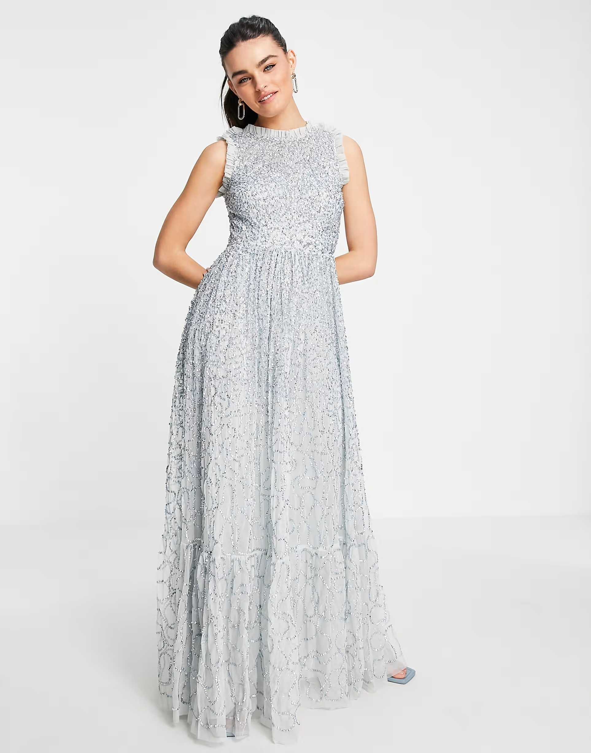 Maya all over embellished maxi dress with lace top in ice blue