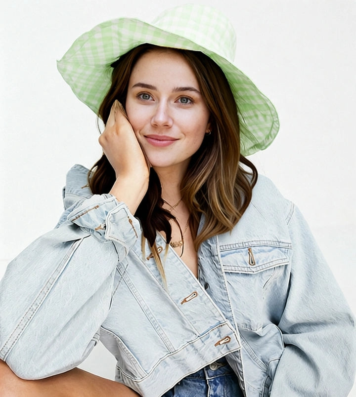 South Beach Womens Bucket Hat in Mint Gingham In Green
