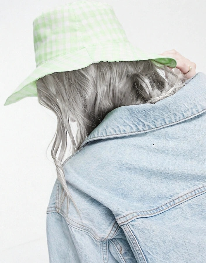 South Beach Womens Bucket Hat in Mint Gingham In Green