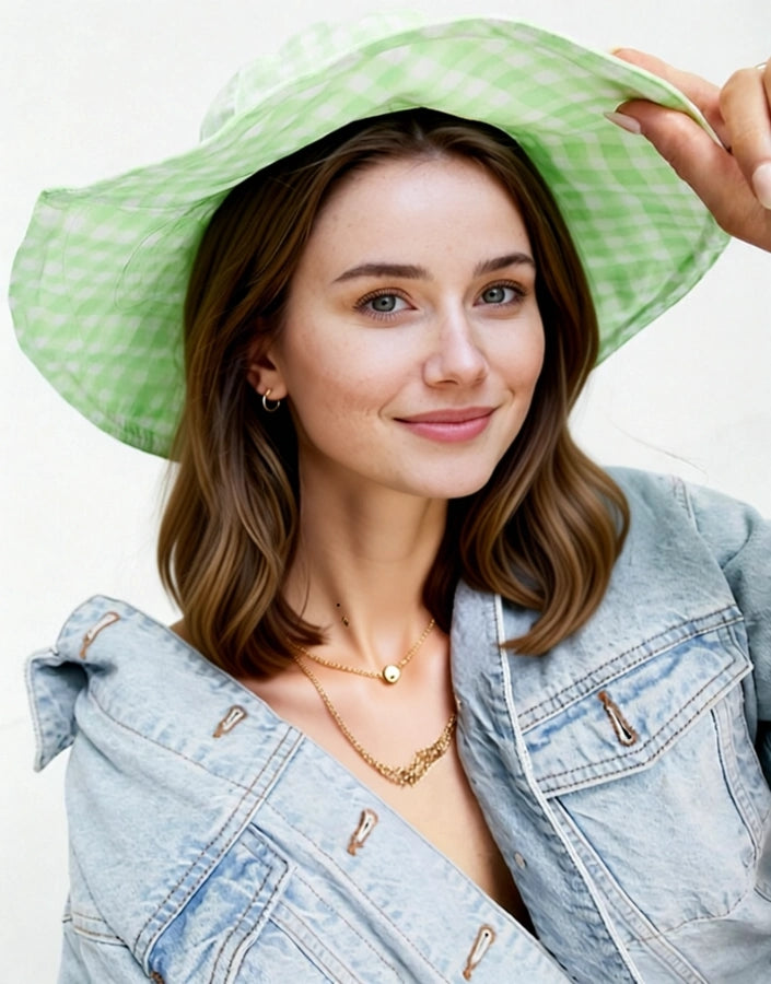 South Beach Womens Bucket Hat in Mint Gingham In Green