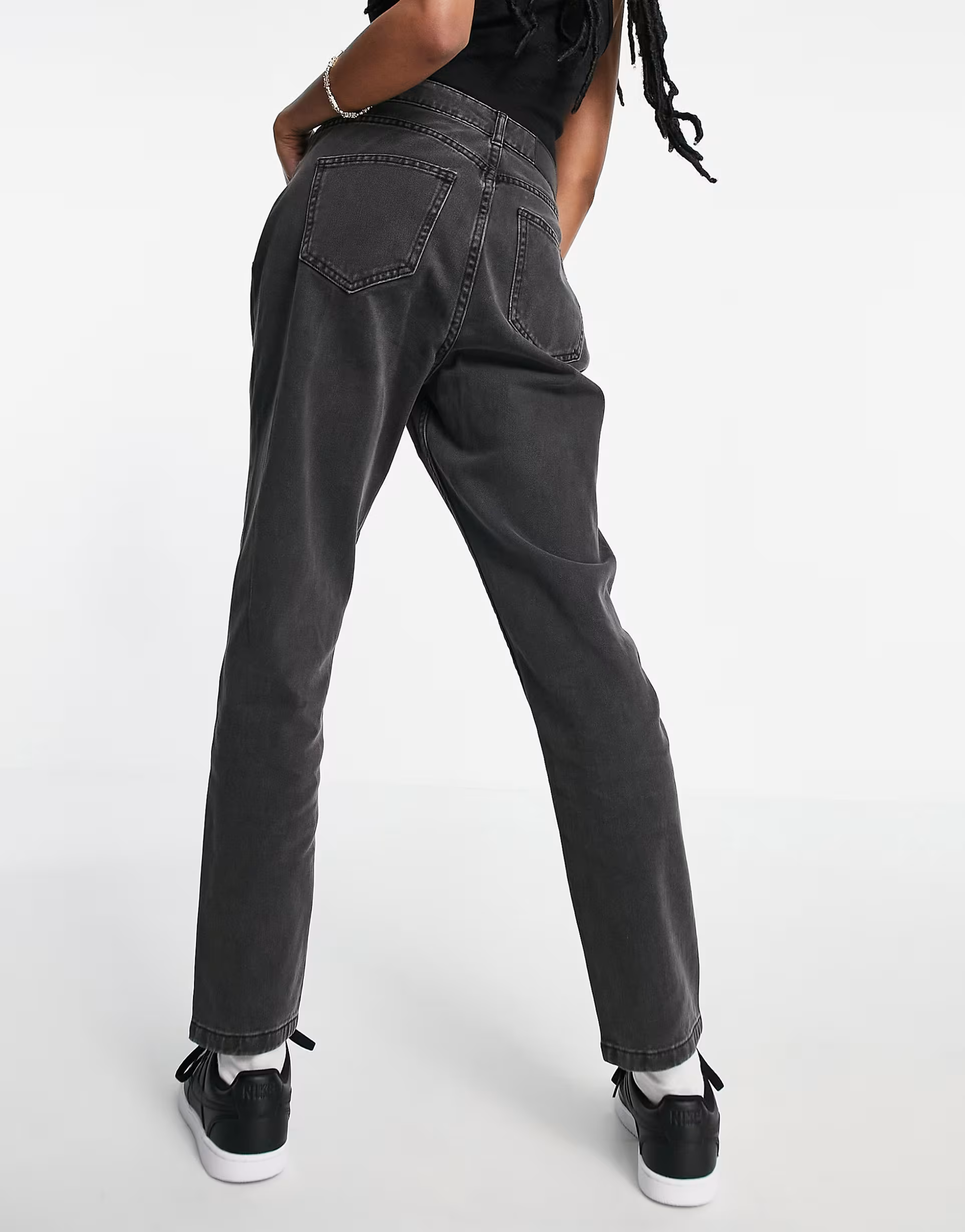 Noisy May Womens Baggy Mom Jeans in Washed Black