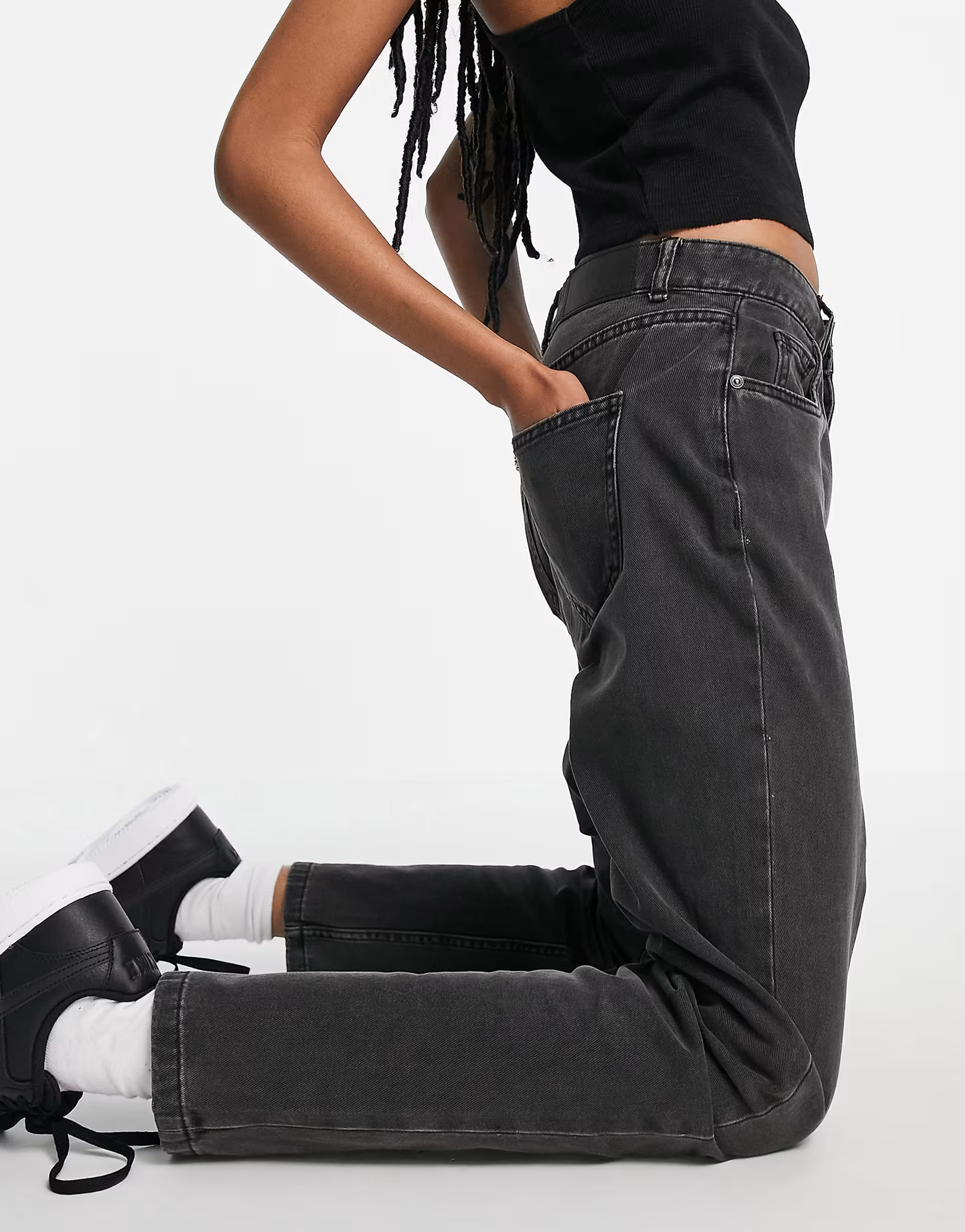 Noisy May Womens Baggy Mom Jeans in Washed Black