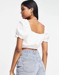 Abercrombie & Fitch Ruched Square Neck Top In White
