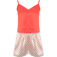 Night Heart Print Red Cami Top And Heart Print Shorts Pyjama Set In Cream And Red