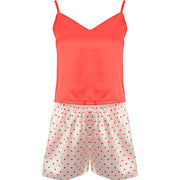 NIGHT Womens Heart Print Red Cami Top And Heart Print Shorts Pyjama Set in Cream