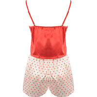 Night Heart Print Red Cami Top And Heart Print Shorts Pyjama Set In Cream And Red