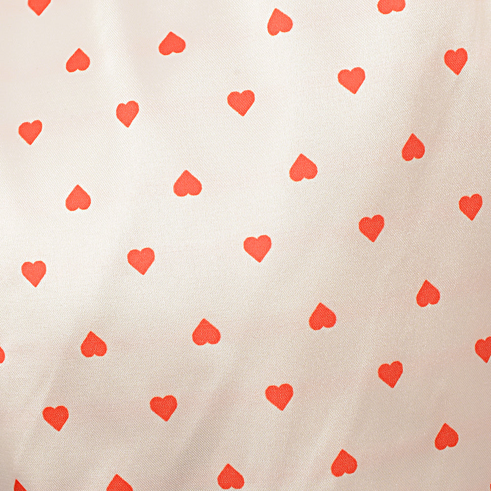 Night Heart Print Red Cami Top And Heart Print Shorts Pyjama Set In Cream And Red