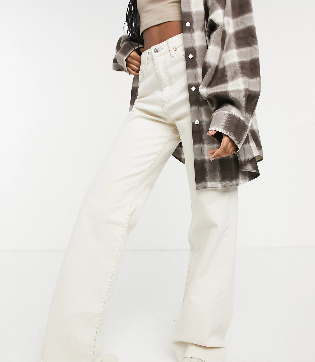 Stradivarius 90's High Rise Oversize Fit Dad Jeans In Ecru