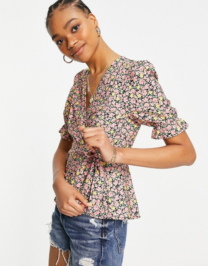 Vero Moda Wrap Blouse In Ditsy Floral