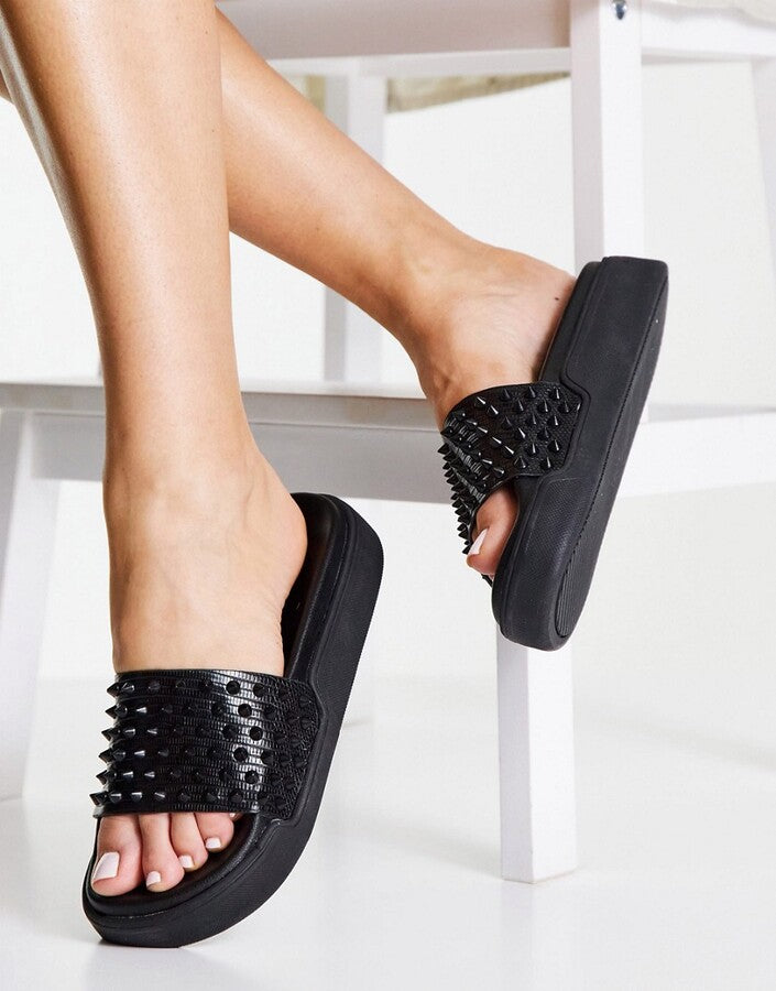 Steve Madden Womens Endorse Studded Flatform In Black