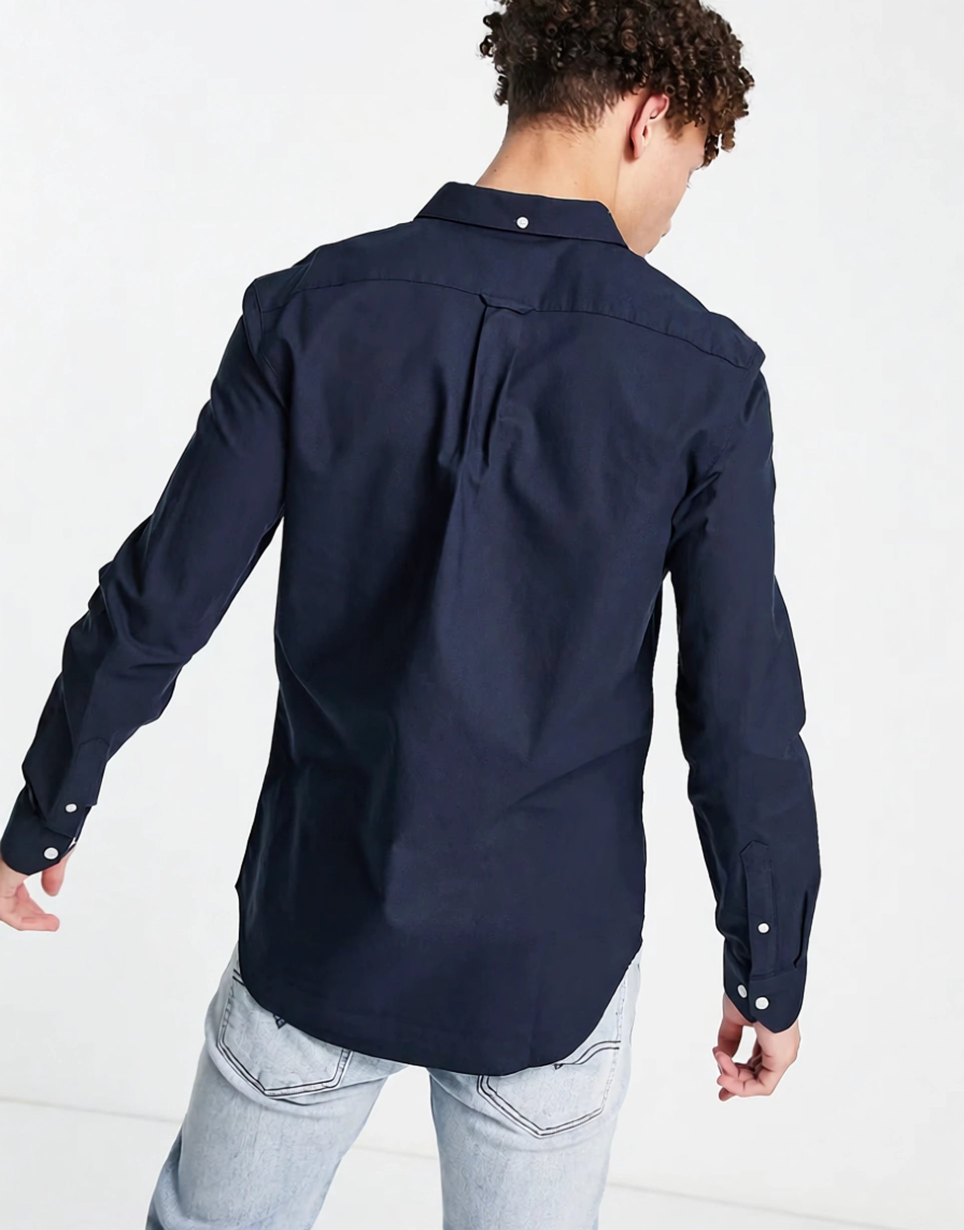 Farah Mens Brewer Slim Fit Cotton Oxford Shirt In Navy