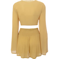 South Beach Chiffon Tie Front Top And Shorts Set In Yellow