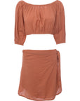 South Beach Women's Orange Wrap Bardot Crop Top With Wrap Skirt