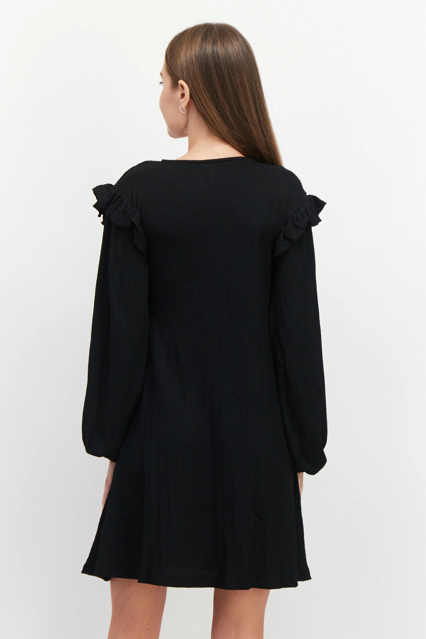 River Island Womens Shirred Yoke Frill Mini Dress In Black