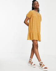 Wednesday's Girl Mini Smock Dress With Peplum Hem In Polka Dot