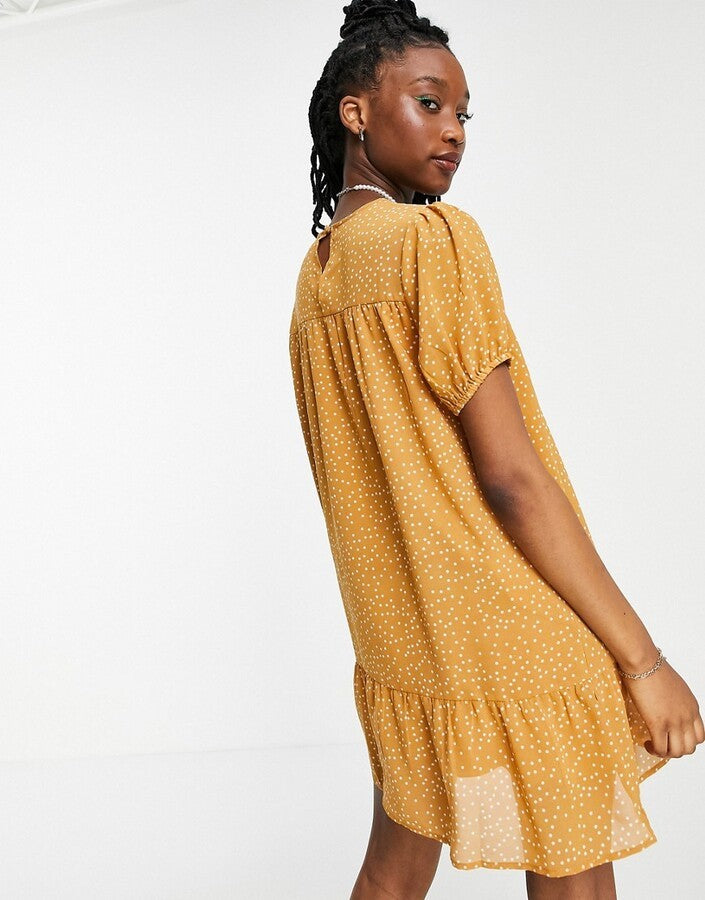 Wednesday's Girl Mini Smock Dress With Peplum Hem In Polka Dot